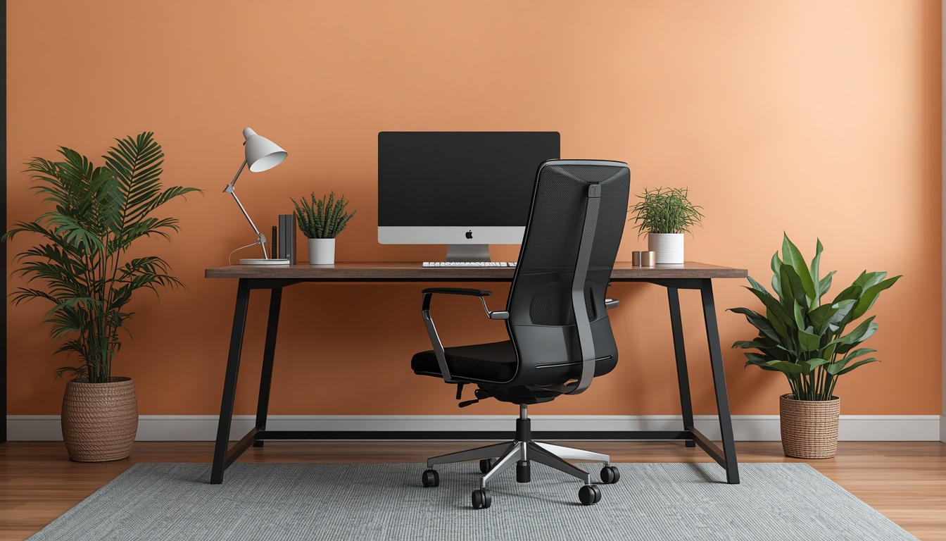 Ergonomic desk layout with monitor and chair aligned